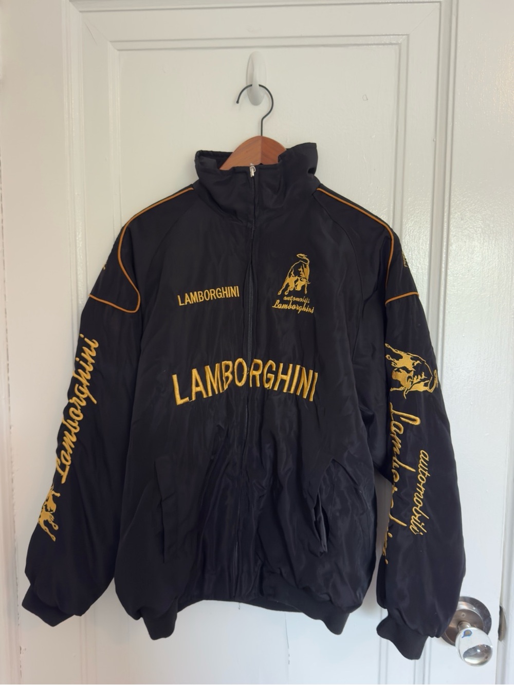 Black and gold Lamborghini embroidered racing/bomber jacket